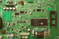 One of our demonstration PCB boards, illustrating examples of surface mount and leaded components on a modern PCB